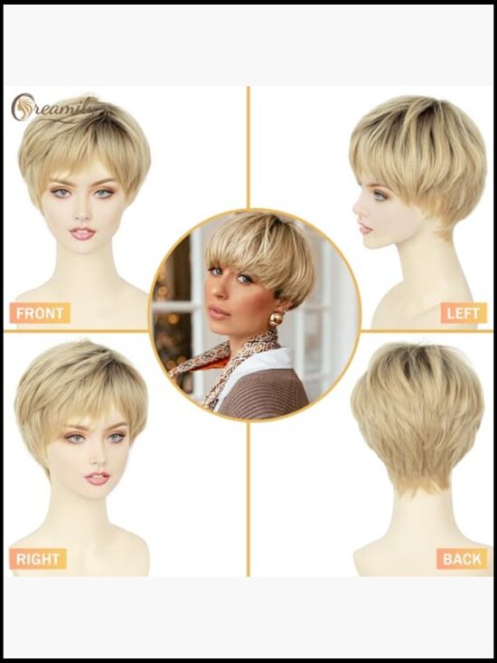 Synthetic Pixie Cut Wig with Bangs Layered Wavy Short Hair Natural Look Heat main image 6